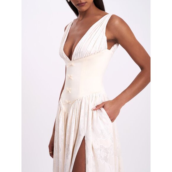 Sabrina Butter Yellow High Slit Maxi Dress - Picture 4 of 14